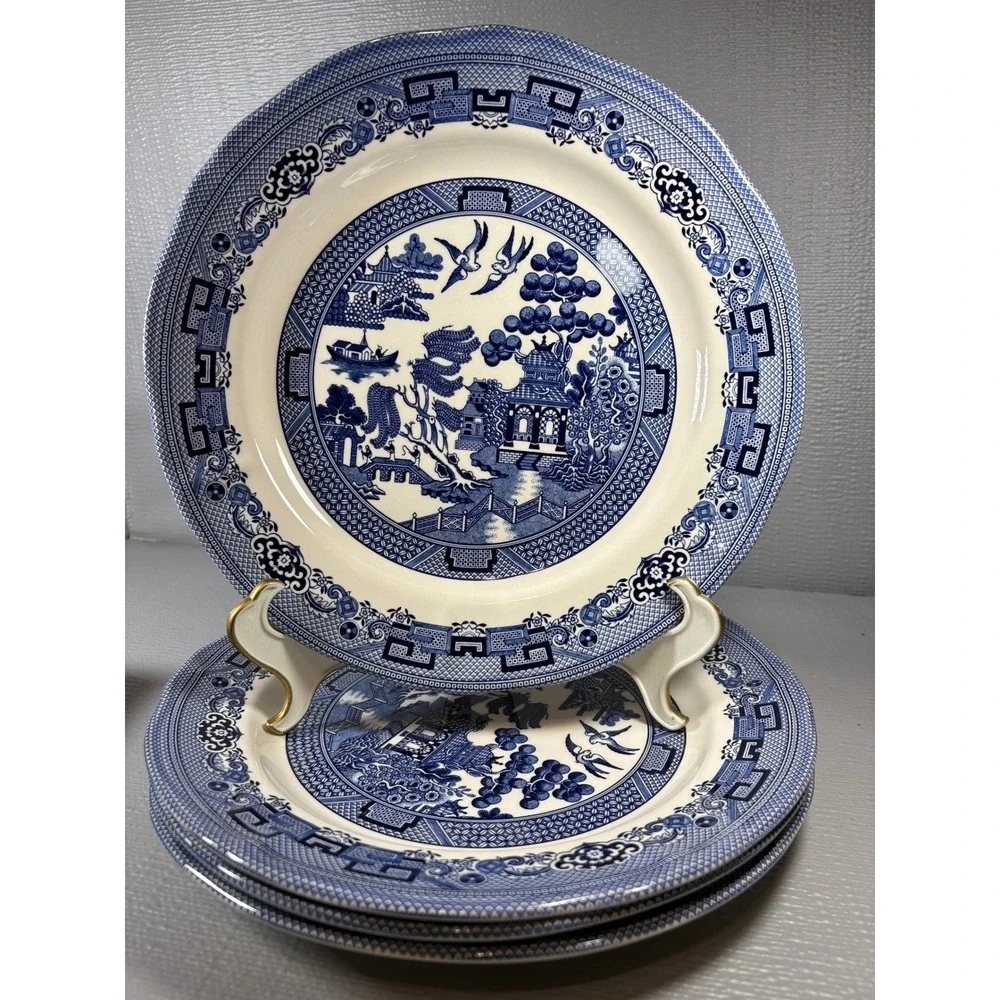 Set of‎ 4 Legend British Heritage Earthenware Blue Willow Dinner Plates 10.5in
